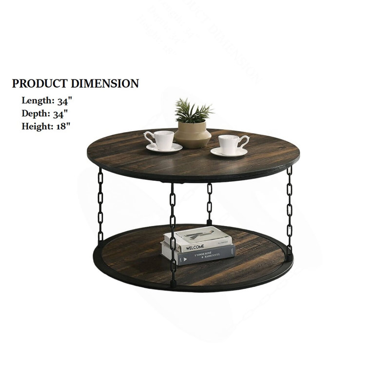 Ensemble de table rustique de style rustique 3 pièces 1 table basse 2 tables de bout décoratives à deux niveaux avec rangement brun foncé