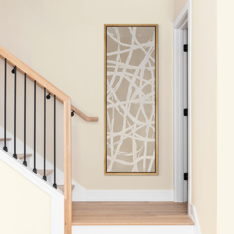 «Beige Neutral Geometric Line Abstract Art», grande impression sur toile encadrée pour chambre principale, Naturel