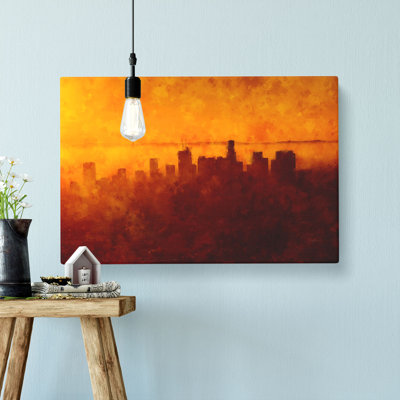 Downtown Los Angeles At Sunset - Wrapped Canvas Painting