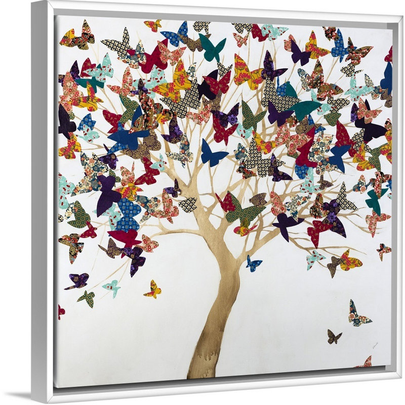 «A Butterflys Journey» par Sydney Edmunds - peinture sur toile, H 17,7 po x l 17,7 po x P 1,75 po, Cadre flottant blanc