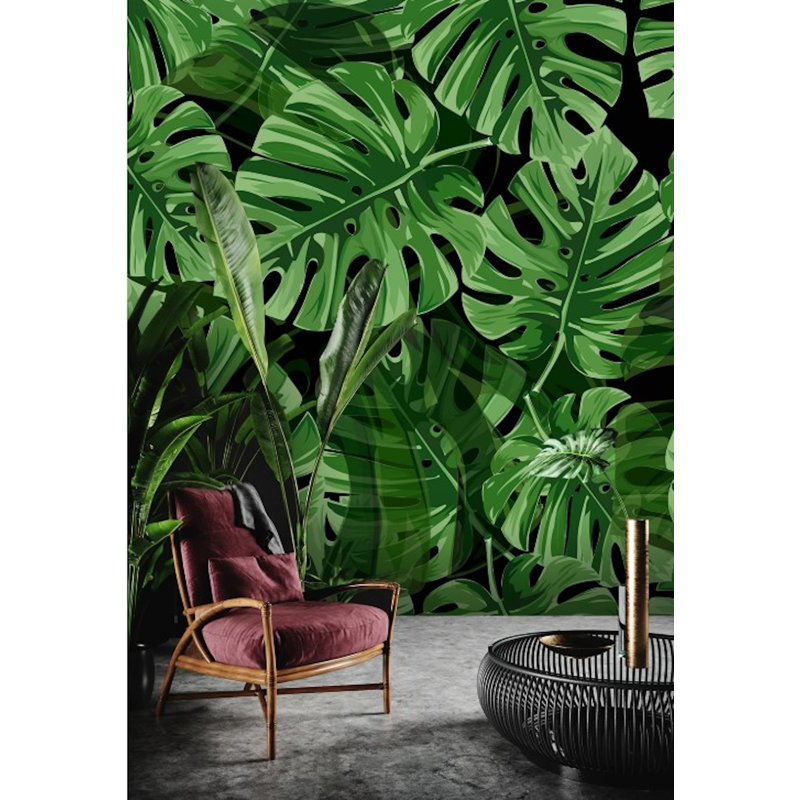 Grand papier peint amovible à motif floral Green Leaf, L 75 po x l 112 po