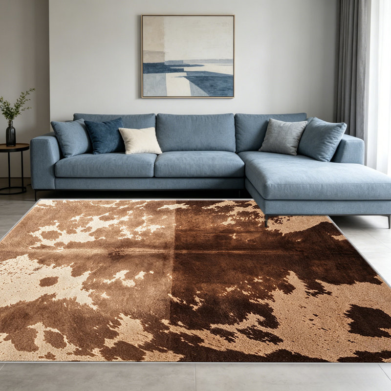 Tan Cowhide Texture carpet-easy to clean, machine-washable, soft and comfortable; suitable for door mats, kitchens, living rooms, bedrooms, corridors, and laundry areas. Easy to clean, durable carpet for home decoration.