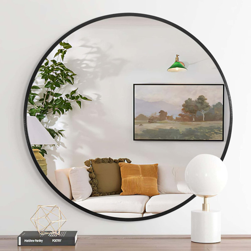 Miroir mural Hermien, 36 po x 36 po, Noir, Rond