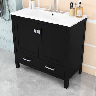 Wood Bathroom Vanity with Sink, Divided Drawer and Soft-Close Doors