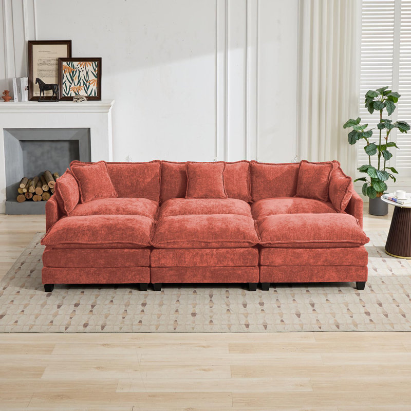 Canapé-lit modulaire avec canapé-lit surdimensionné Schmucker, Chenille orange, H 33 po x l 113,8 po x P 35 po