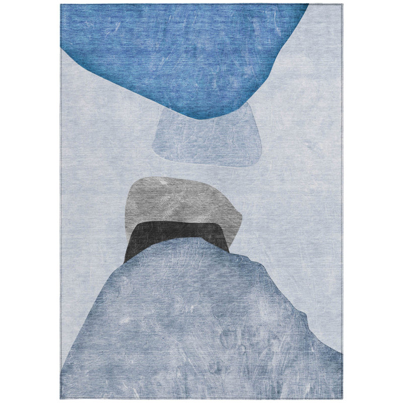Tapis d'extérieur antidérapant lavable bleu gris et noir 5 pi x 8 pi