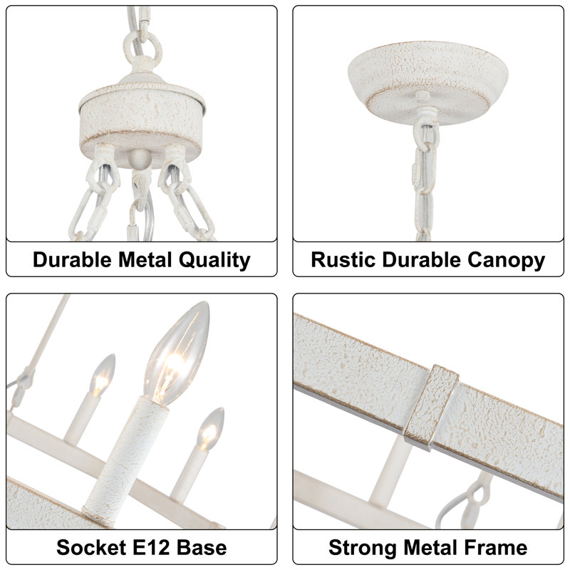 12 - Light 35 inch Farmhouse Candle Style Dimmable Wagon Wheel Chandelier Light Fixture for Living Room, Distressed White