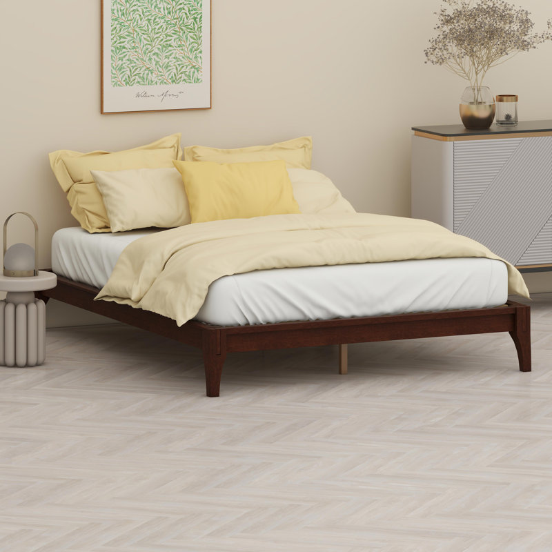 Base de lit plateforme en bois de bambou massif avec support de lattes en bois durable, Chocolate