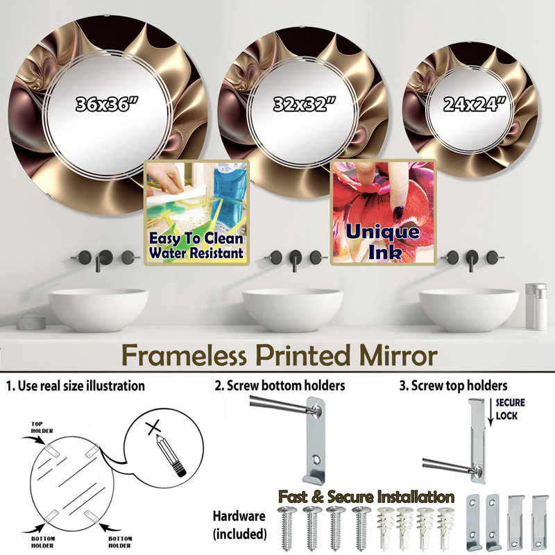 Hamiltonas - Miroir mural moderne rond, 24 po x 24 po