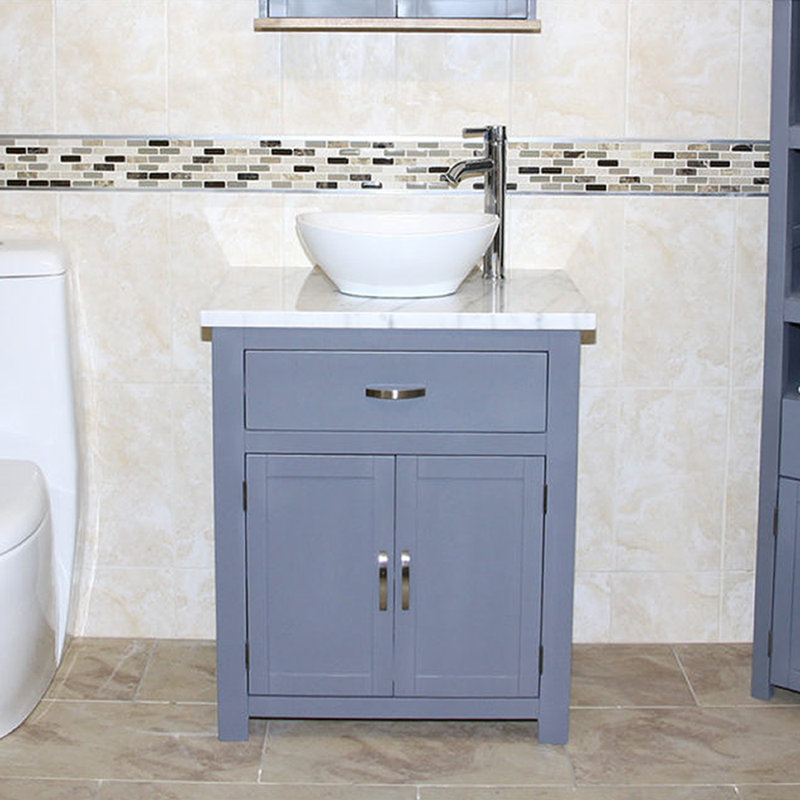 Robichaud 751mm Single Bathroom Vanity with Vessel Ceramic Basin, White Marble, Grey