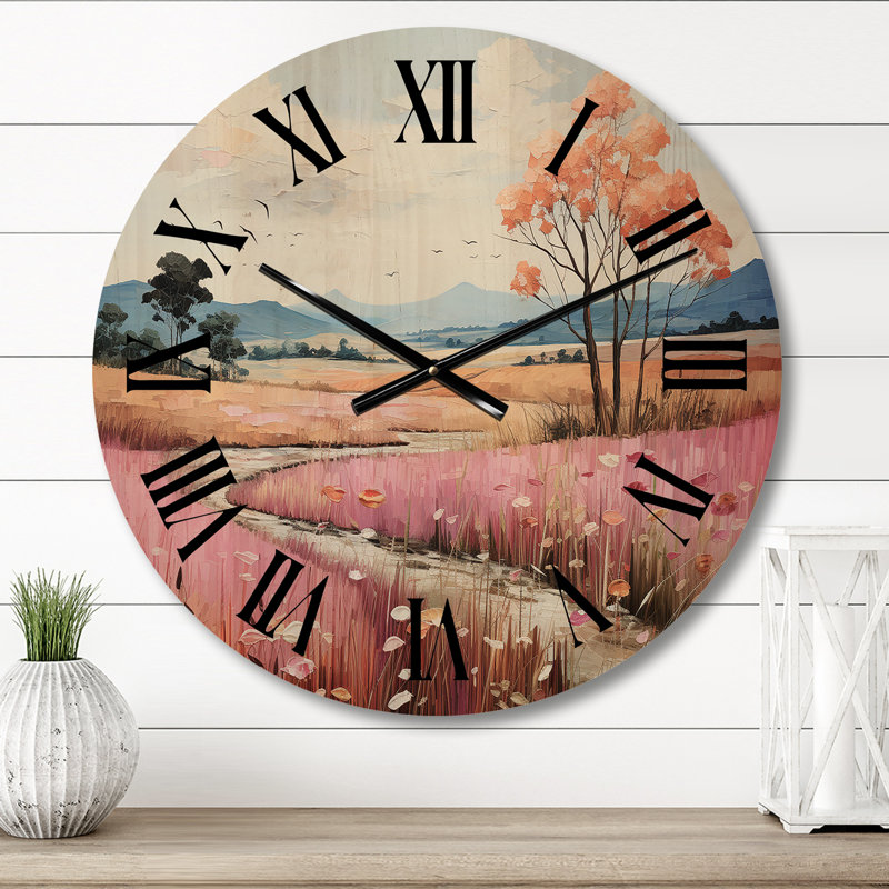 Horloge murale en bois campagne Pastel Hills Patchwork II, Moyenne