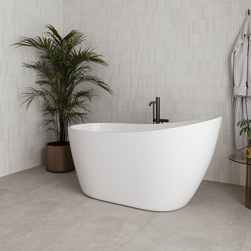 55" Streamline Soaking Glossy White Freestanding Tub With Internal Drain, Brushed GunMetal