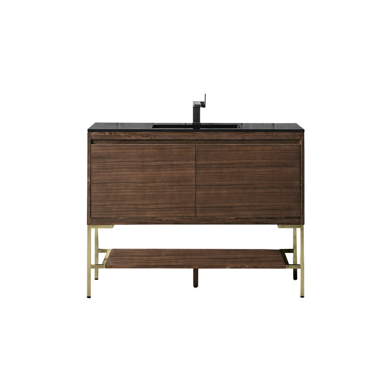 Mantova 47.25'' W Single Vanity, Glossy White/Champagne Brass, Charcoal Black