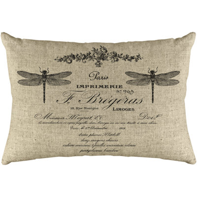 French Dragonfly Linen Lumbar Pillow