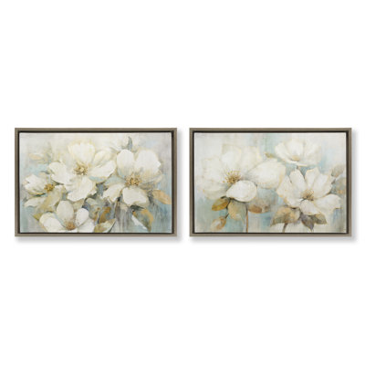 Mixed Subtle White Blossoms 2 Piece Framed Floater Canvas Set, design by Andrea Haase
