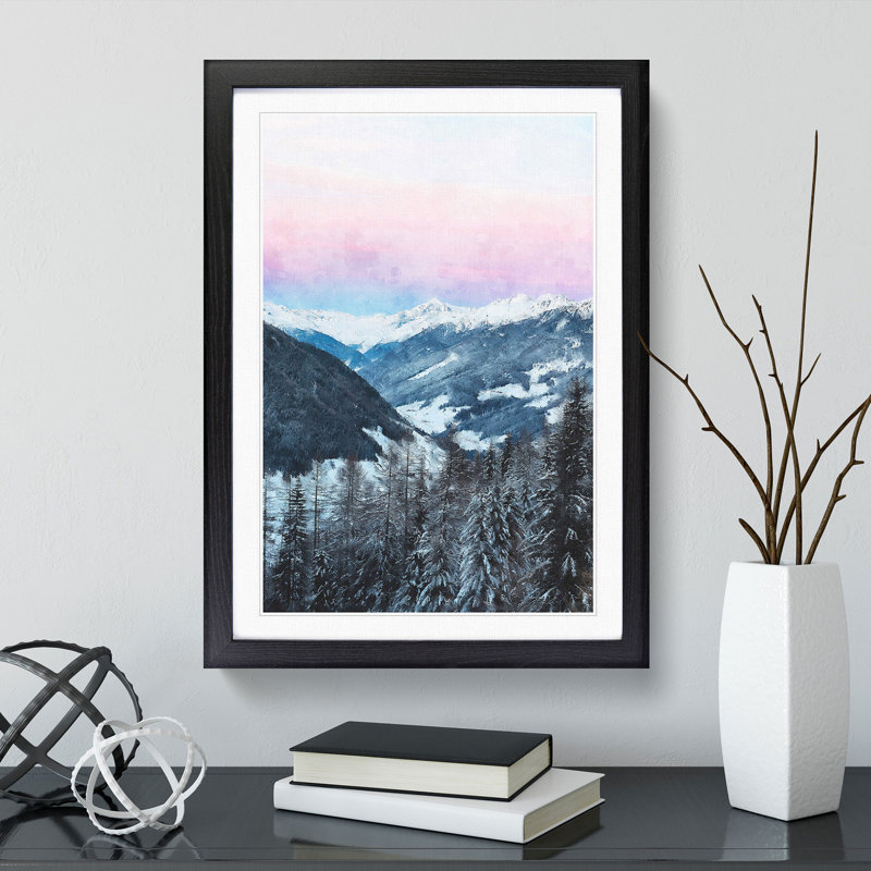 Pink Sky over the Mountains in Italy 1 Piece Single Picture Frame Wall Art on MDF, 45cm H x 33cm W x 2cm D, Black Framed