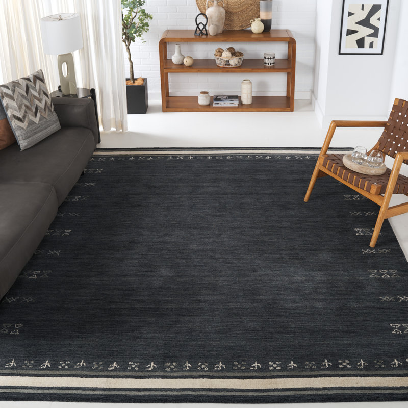 Tapis gris anthracite en laine fait à la main Santiago, Rectangle 8 pi x 10 pi