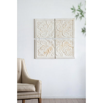 Panneaux en bois de sapin naturel 17,5 x 17,5 po, délavé blanc délavé, médaillon complexe pour de multiples thèmes intérieurs Bois 100% bois, styles variés