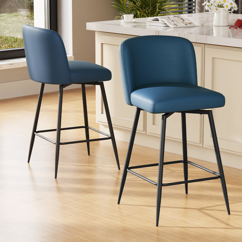 Swivel 26.8'' Faux Leather Counter Stool, Navy