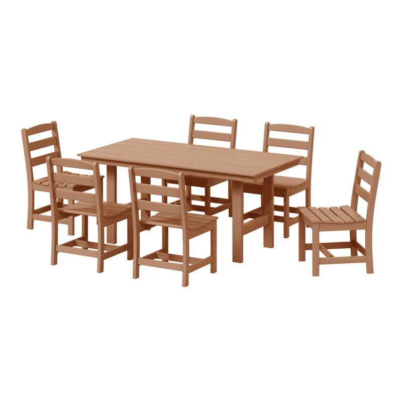 6-Piece Side Chair Dining Set With Bench, Tan, 7 Pieces: Table, 6 Chairs