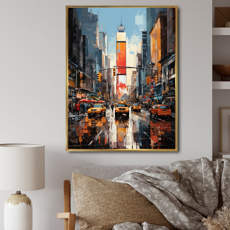 Yellow Grey New York City - New York Framed Art, 32" H x 16" W, Gold Floater Framed
