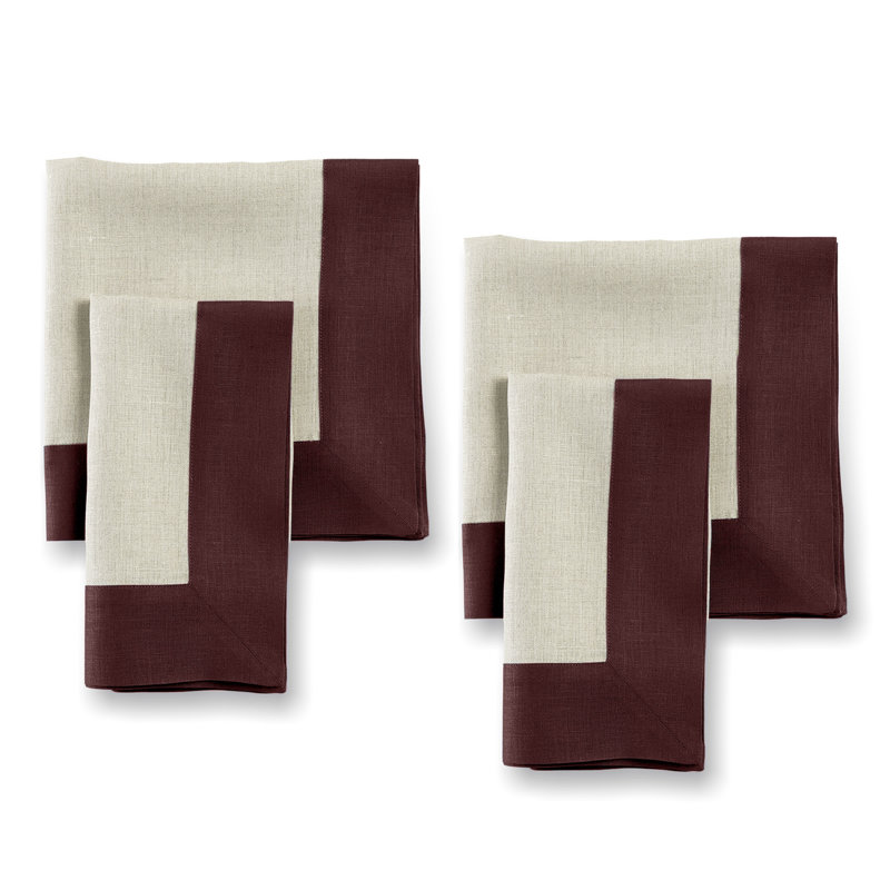 Contempo - 100% Pure Linen Dinner Napkins, Burgundy/Natural