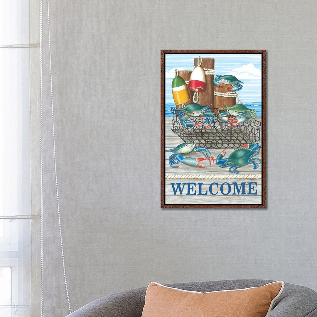 Crab Welcome von Deb Strain - Galerie-verpackte Leinwand Giclée auf Leinwand