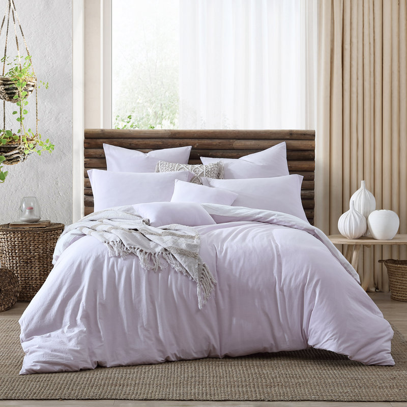 Lavender and White Cotton Reversible King Duvet Cover Set