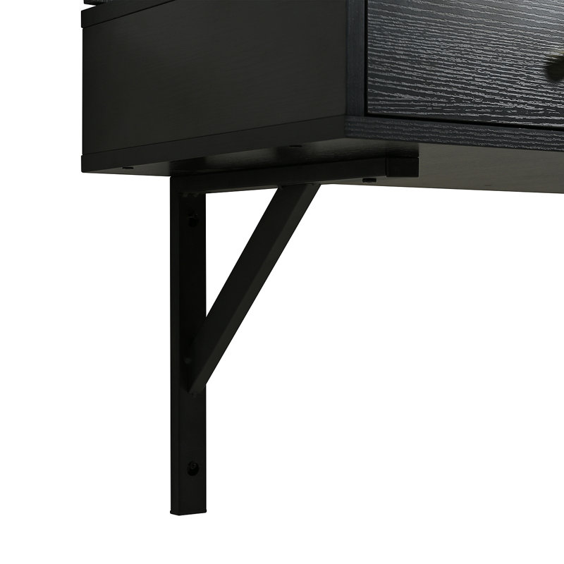 Floating Makeup Vanity Desk With Mirror & 3-Color Lights, Wall Dressing Table With Power Outlet, Compact Vanity, Large Storage