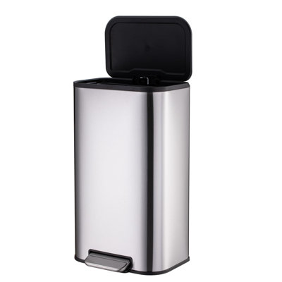 Step Trash Can, Stainless Steel Waste Bin with Soft-Close Lid, Rectangle Rubbish Bin with Removable Inner Bucket