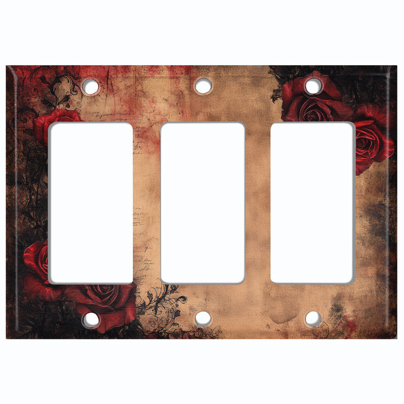 Couvercle de plaque d'interrupteur en métal; Fauteuil à bascule GFI de taille 3 US standard - Roses rouges gothiques