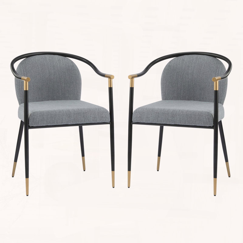 Modern Upholstered Dining Chair Set with Black  Tip Design, Set of 2, Grey