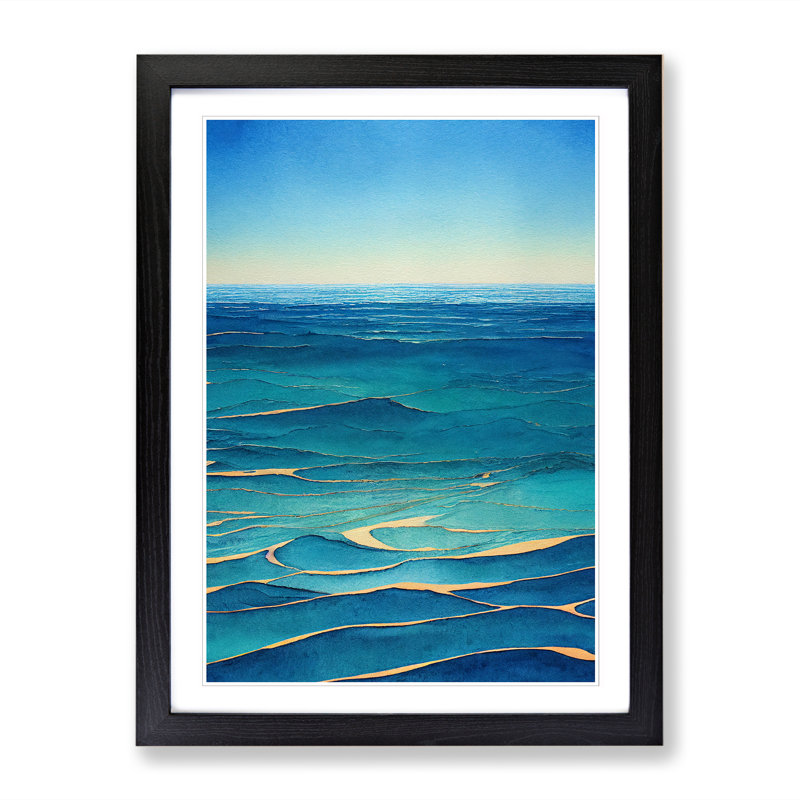 Watercolour Ocean Vol.4 - Single Picture Frame Print, 46cm H x 34cm W x 2cm D, Walnut