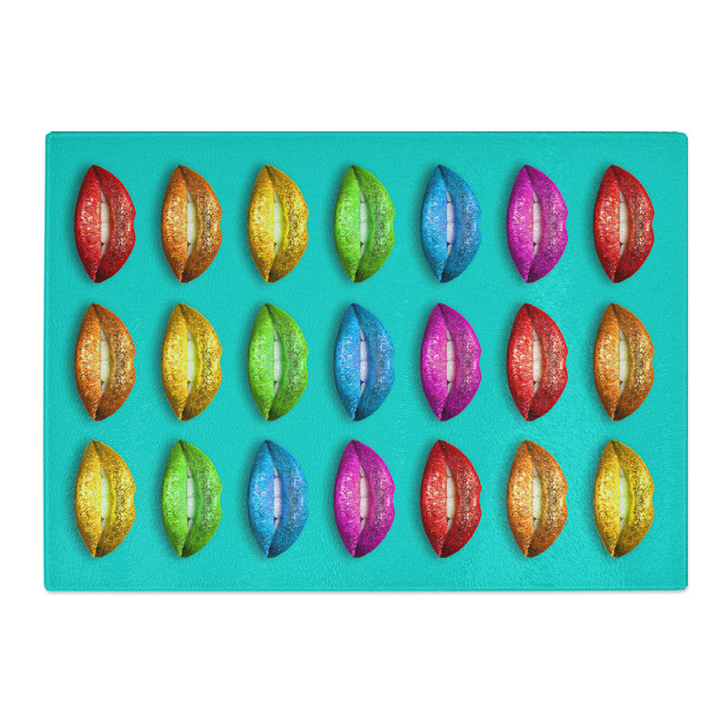 Lips Teal Chopping Board, 0.4cm H x 28.5cm W x 39cm L