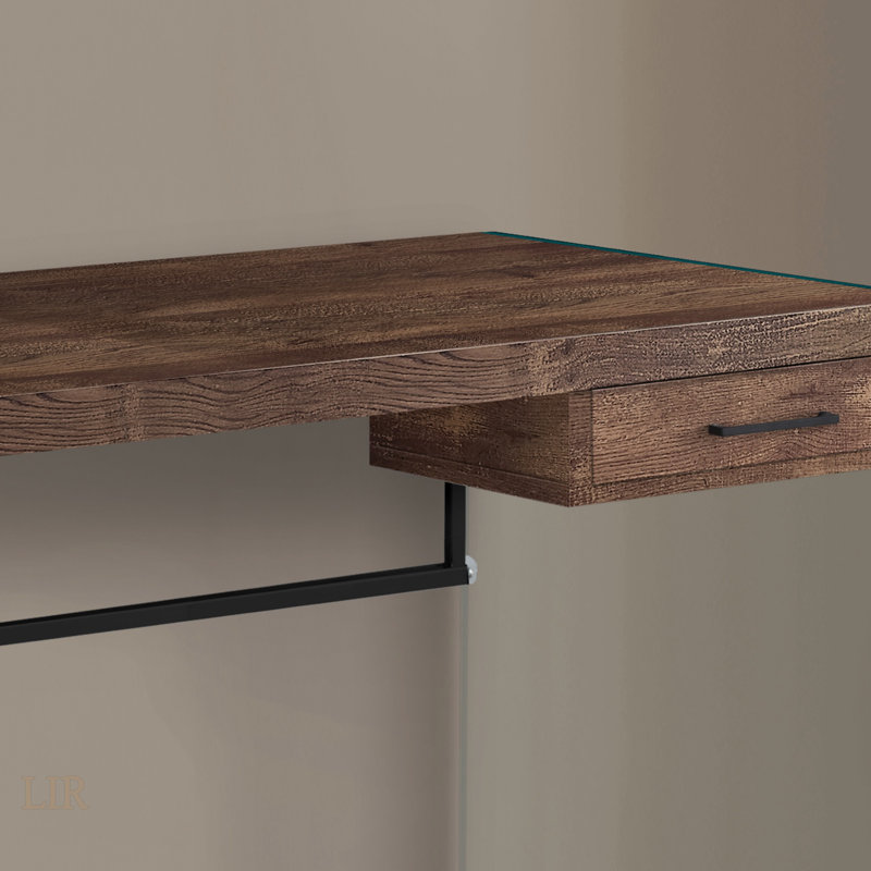 Contemporary Computer Desk With Clear Tempered Glass And Storage, Ideal For Modern Home Offices And Compact Spaces, Brown