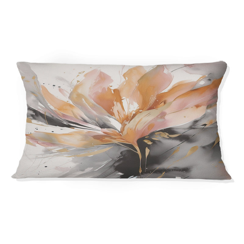 Coussin décoratif abstrait en marbre orange et gris