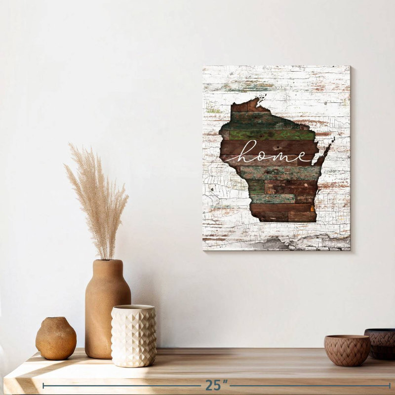 «Wisconsin Home Map» sur impression sur toile, H 15 po x l 12 po x P 1,25 po