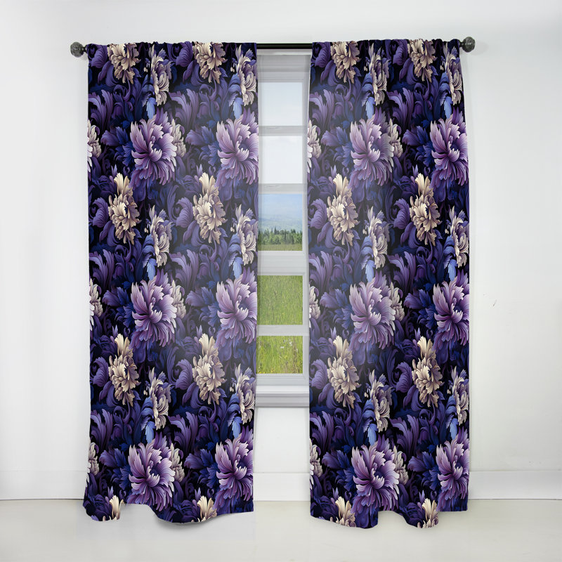Mystic Purple Damask Whispers III - Bohemian Velvet Curtain - Room Darkening - 1 Panel, 52" W x 108" L