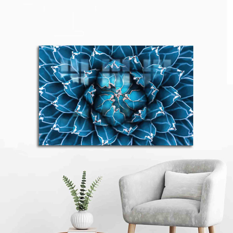 Art mural en verre trempé botanique avec motif de cactus et textures naturelles pour la décoration intérieure et l'esthétique | Rectangle