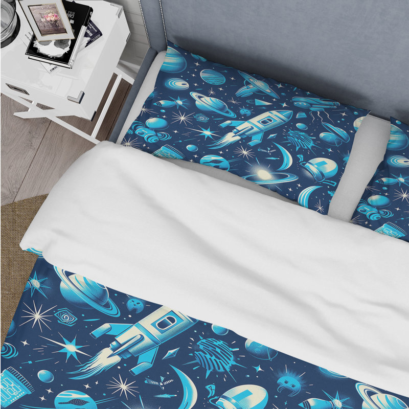 Ensemble de housse de couette pour enfants Blue Space Ship, Housse de couette très grand et 2 très grandes t
