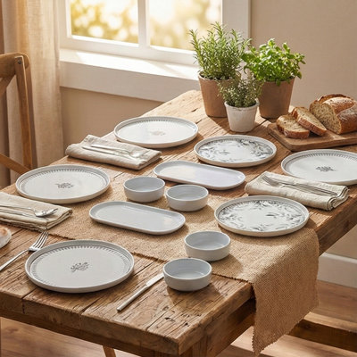 Ceramic Breakfast Serving Set (Set Of 14)