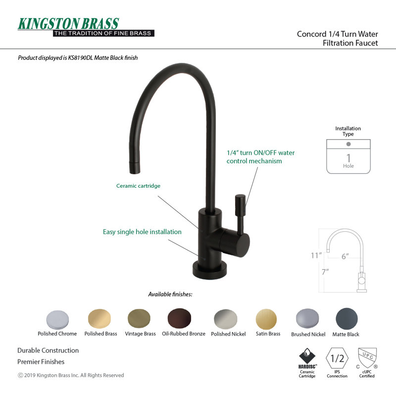 Kingston Brass Concord Single-Handle 1-Hole Deck Mount Water Filtration Faucet, Polished Chrome