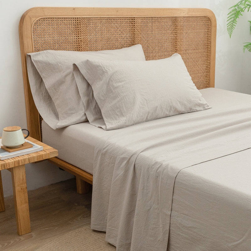 Ensemble de draps 100% coton délavé Bestouch, Lin gris, Ensemble de draps pour grand lit avec 2 taies d'or