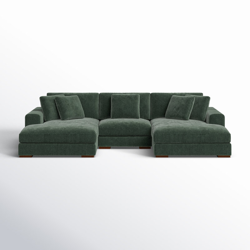 Canapé modulaire 3 pièces Cabbar, Velours côtelé vert foncé