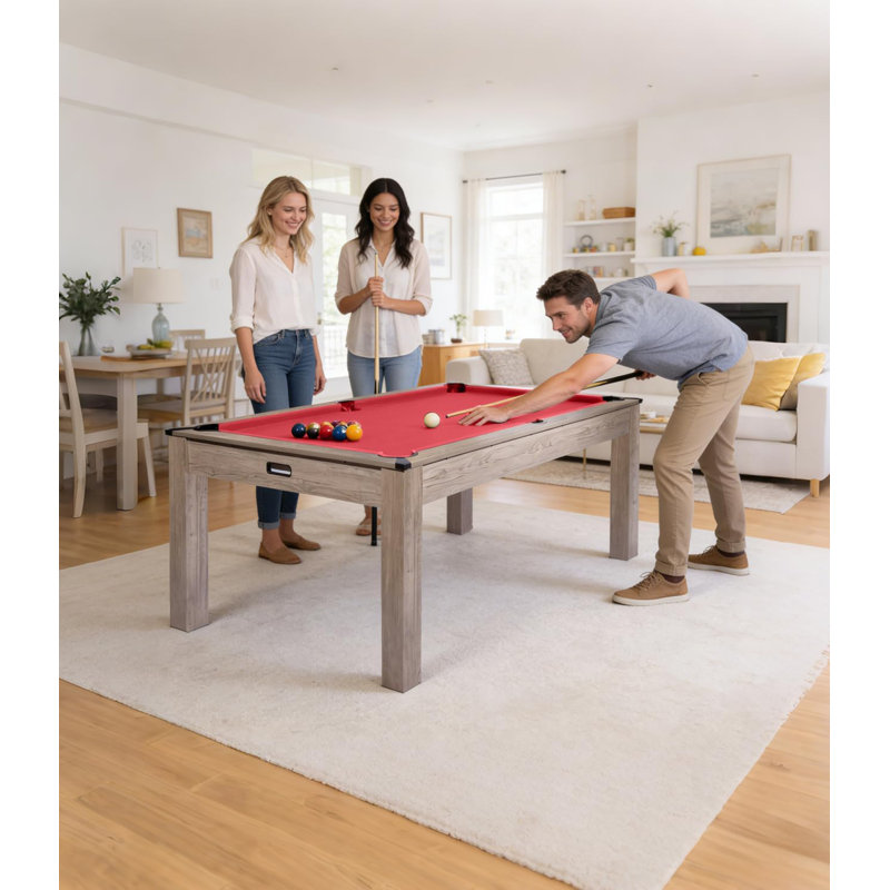 Table de billard avec ventilateur de sport 7 pi Superior - table de billard de 84 po avec bois gris rustique, tissu rouge, pour salle de jeux, maison, bureau