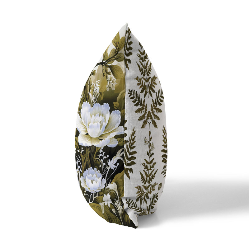 Coussin décoratif intérieur / extérieur Celestial Fern Garden, H 18 po x l 18 po, Blanc / Vert
