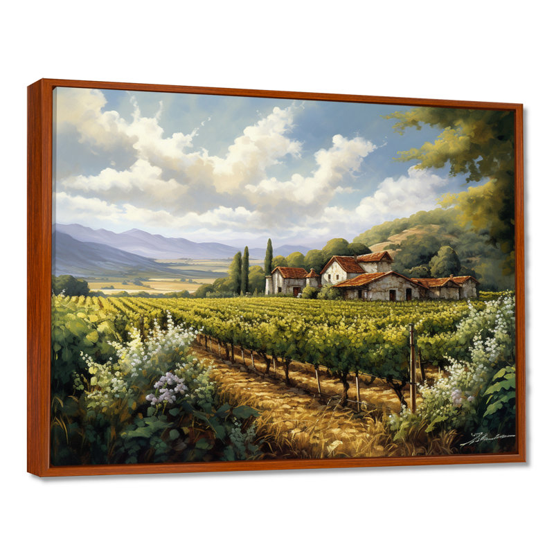 Vineyard Charm Landscape I - Vineyard Wall Art, H 16 po x l 32 po x P 1 po, Cadre flottant brun