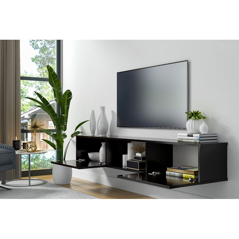 Meuble télé flottant de 71 po Sculley, Noir