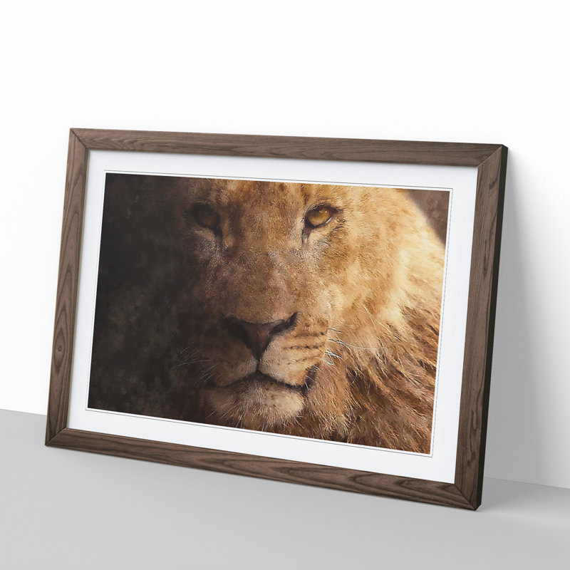 Lion Vol.3 - Picture Frame Graphic Art, 27cm H x 36cm W x 2cm D, Walnut Framed