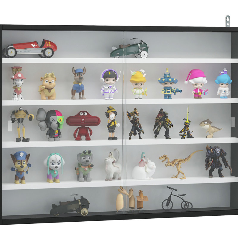 5 vitrines avec tablettes réglables, noir et blanc
